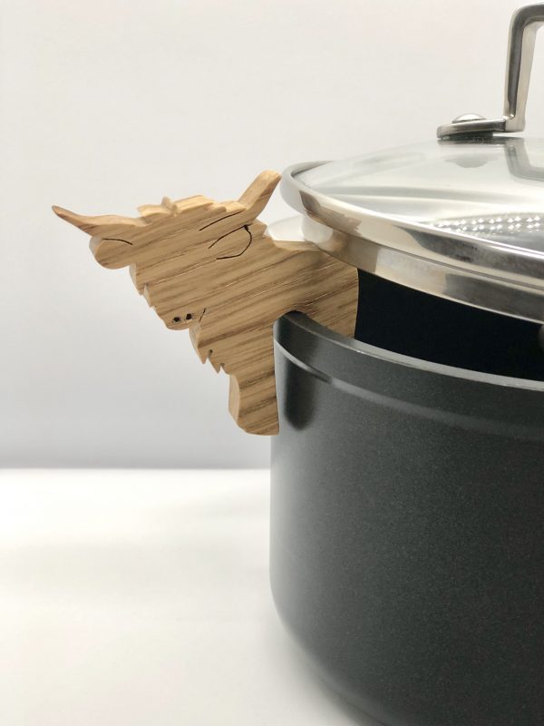 Solid Oak Pan Lid Holder – Highland Cow Design