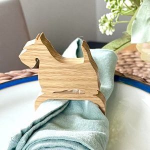 Solid Oak Napkin Rings - Scottie Dog Design